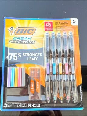 BIC Break Resistant Mechanical Pencils - Multicolor Clips (5-Pack)- NIB